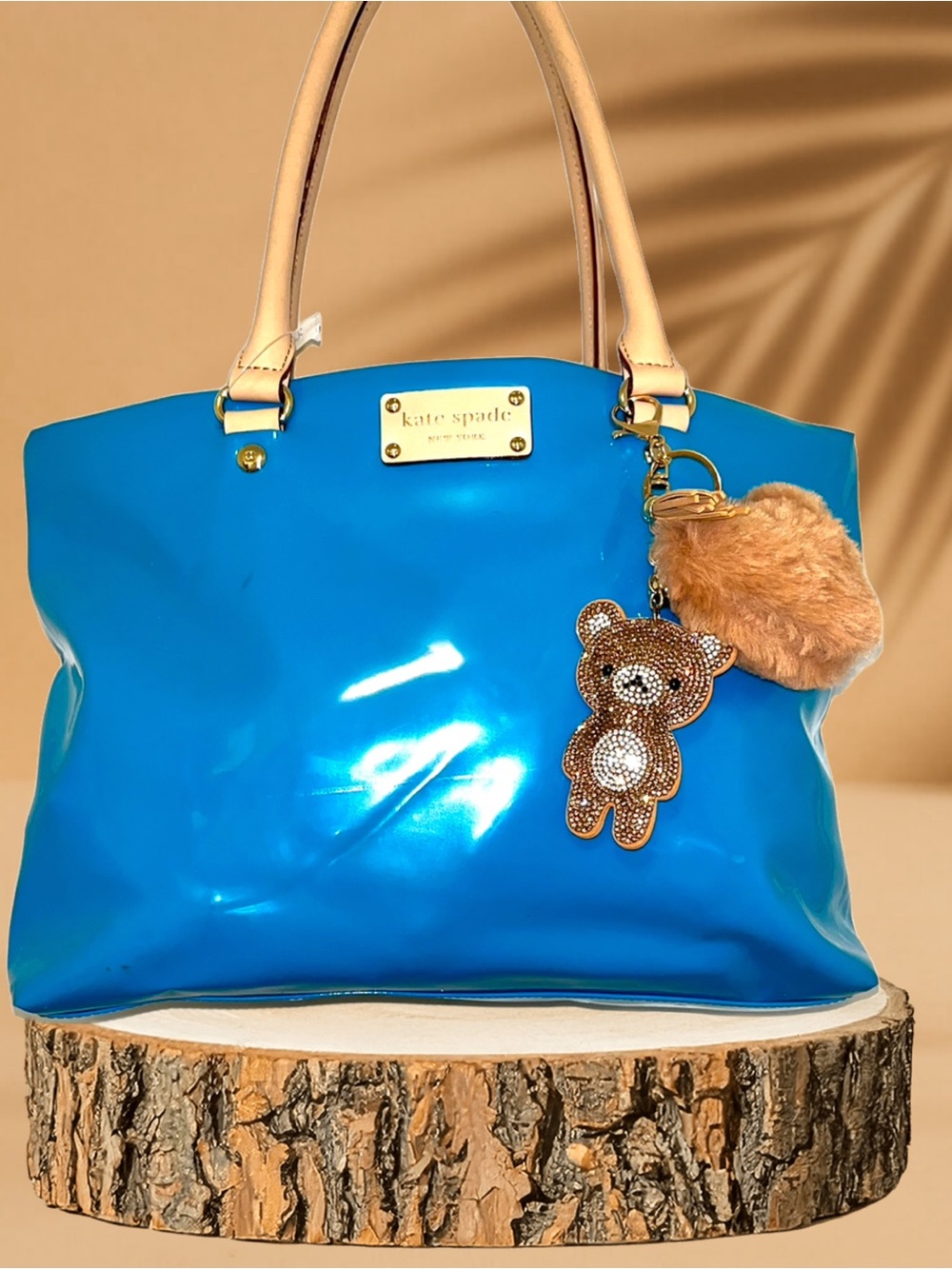 Kate Spade VINTAGE Turquoise Patent Leather w/Newspaper Print Lining Tote